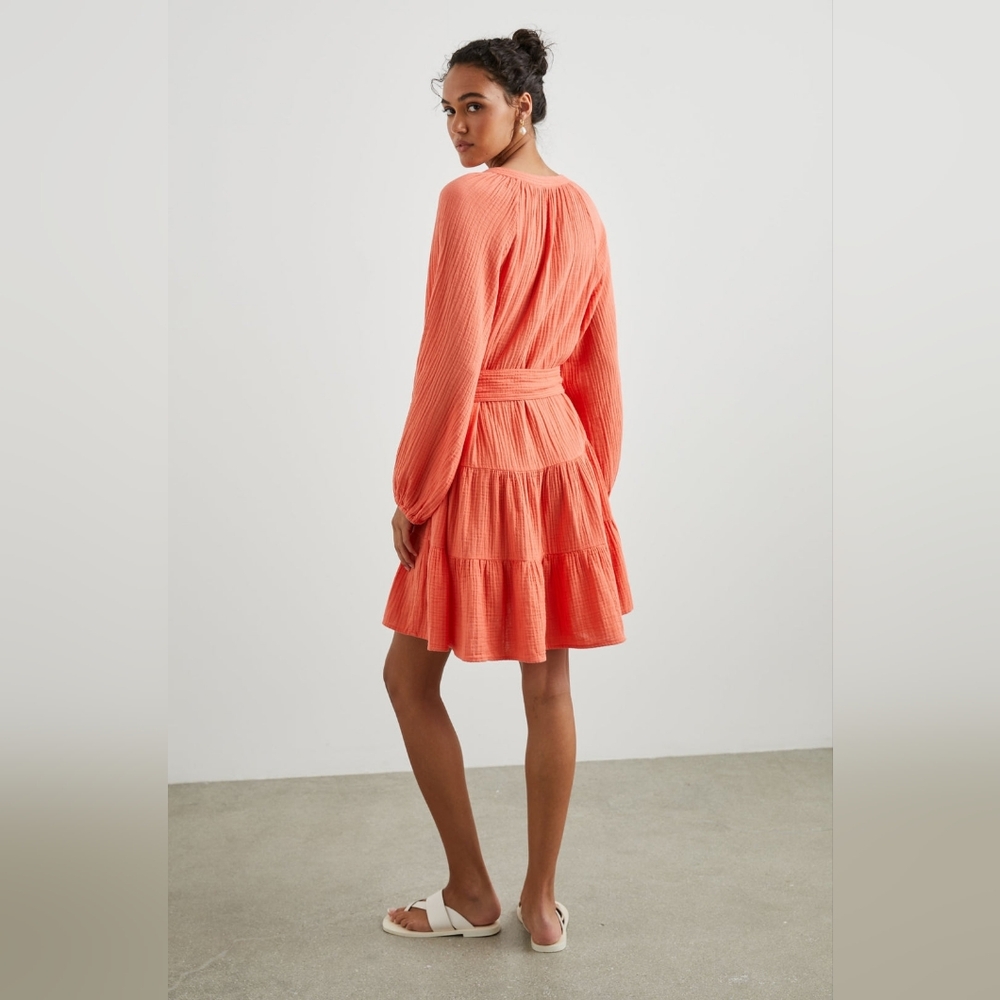 Rails Aureta Papaya Orange Gauze Tiered V-Neck Dress Organic Cotton - Size XL - Picture 2 of 7